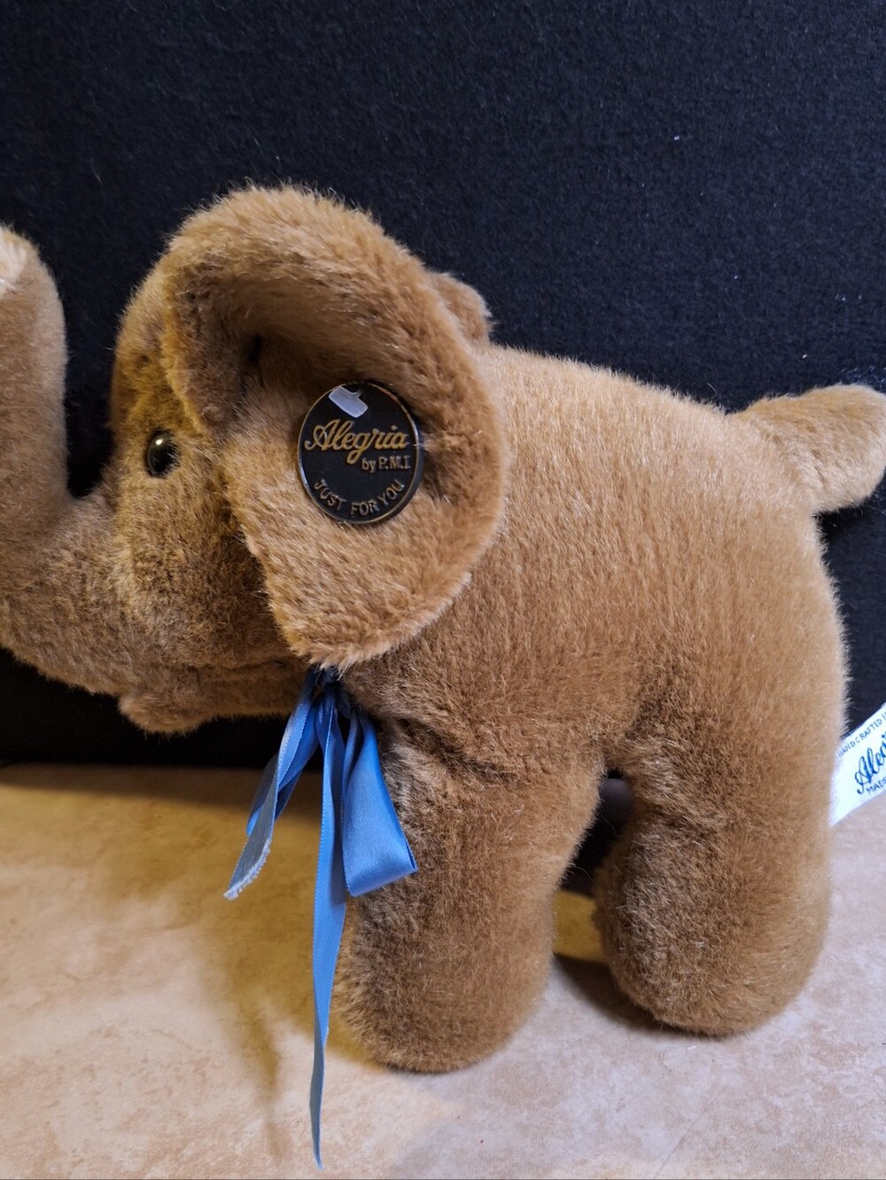 Alegria By P.M.I. Brown Tan Plush Elephant Trunk Up 10" Large Ears Open Mouth